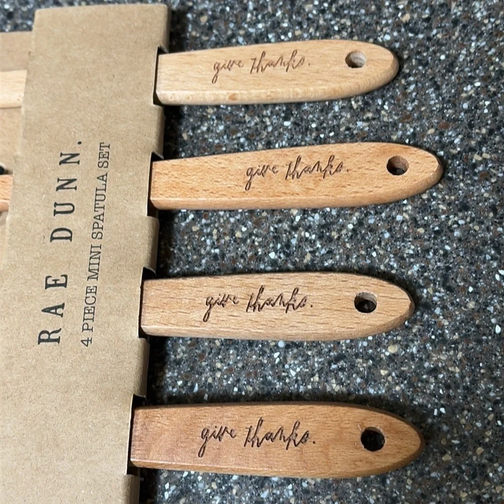 NEW RAE DUNN FALL MINI SILICONE SPATULAS W/ WOODEN HANDLES SET OF 4